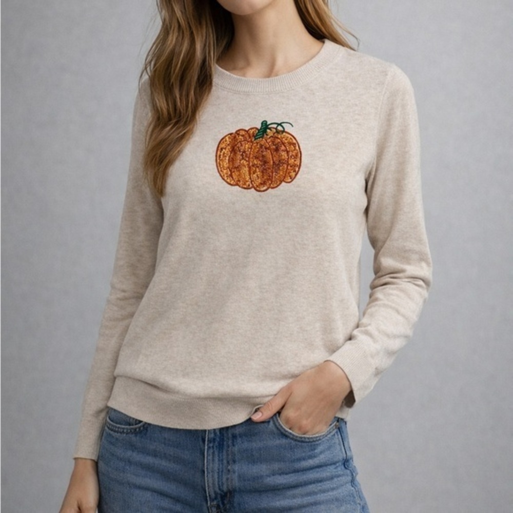 J Crew Teddie Reimagined Pumpkin Crew Neck Sweater
